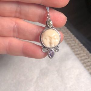 Full Moon Face Ivory Amethyst & Peridot Pendant
